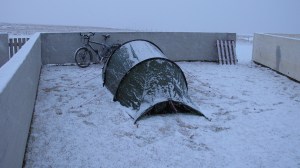 Tjaldið í réttinni að morgni annars dags.